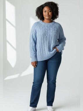 Joe Fresh Powder Blue Cable Knit Crewneck Sweater